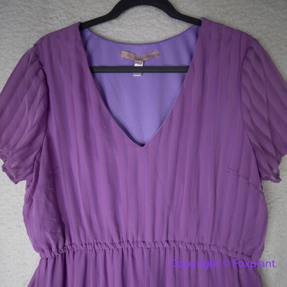Hutch Anthropologie A Line Dress Pleated Short Sleeve V Neck Purple,‎ size XL - Picture 2 of 15